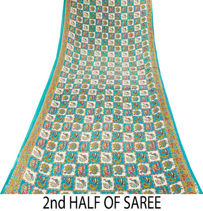 Sanskriti Vintage Pure Cotton Saree Kalamkari Handpainted Sari 5+yard Craft DIY