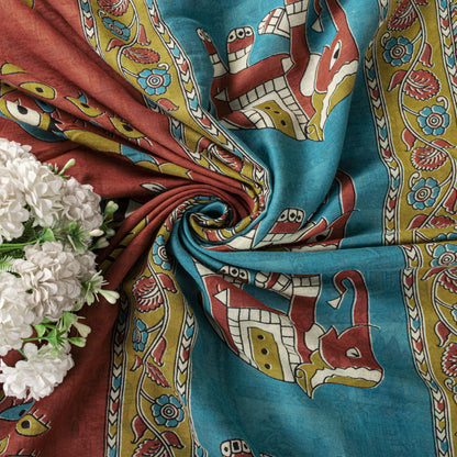 Sanskriti Vintage Pure Cotton Saree Kalamkari Handpainted Sari 5+yard Craft DIY
