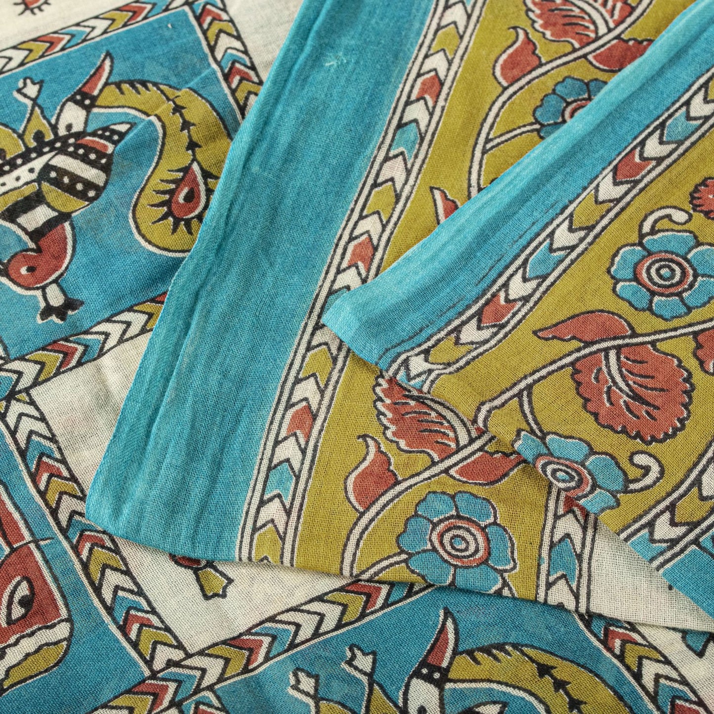 Sanskriti Vintage Pure Cotton Saree Kalamkari Handpainted Sari 5+yard Craft DIY