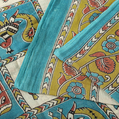 Sanskriti Vintage Pure Cotton Saree Kalamkari Handpainted Sari 5+yard Craft DIY