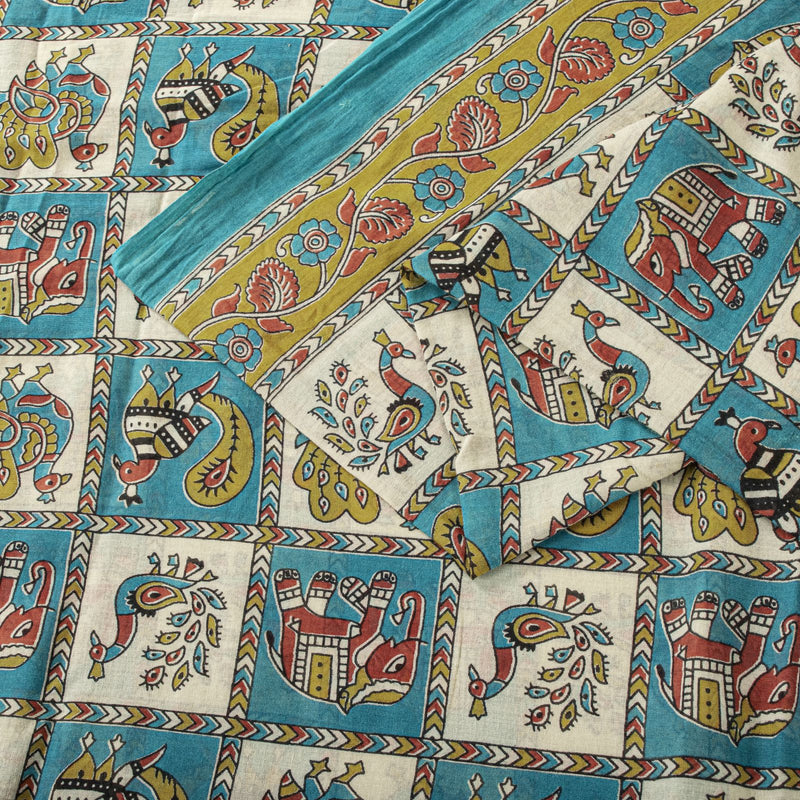 Sanskriti Vintage Pure Cotton Saree Kalamkari Handpainted Sari 5+yard Craft DIY