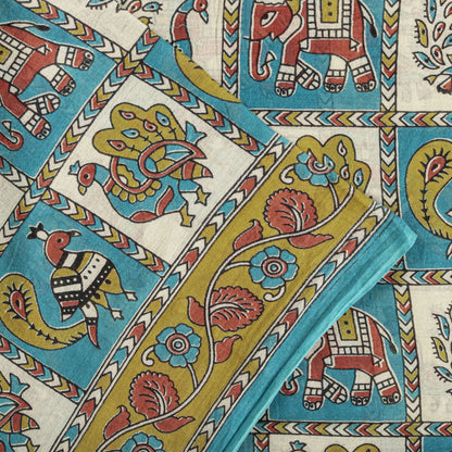 Sanskriti Vintage Pure Cotton Saree Kalamkari Handpainted Sari 5+yard Craft DIY