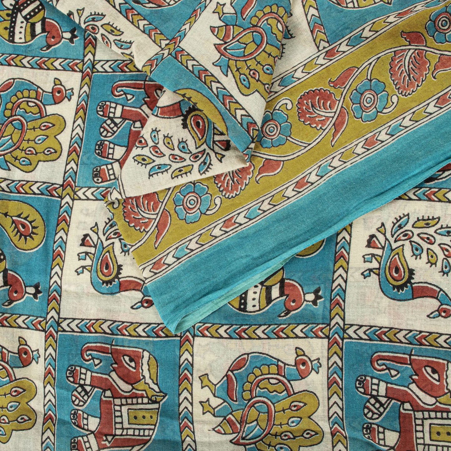 Sanskriti Vintage Pure Cotton Saree Kalamkari Handpainted Sari 5+yard Craft DIY