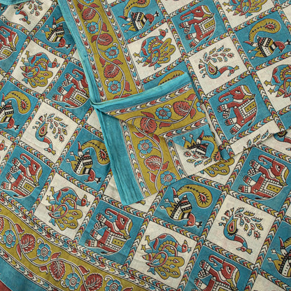 Sanskriti Vintage Pure Cotton Saree Kalamkari Handpainted Sari 5+yard Craft DIY