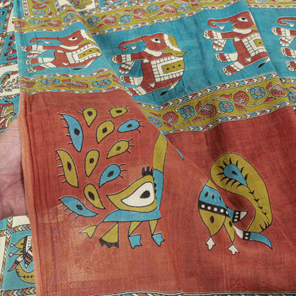 Sanskriti Vintage Pure Cotton Saree Kalamkari Handpainted Sari 5+yard Craft DIY