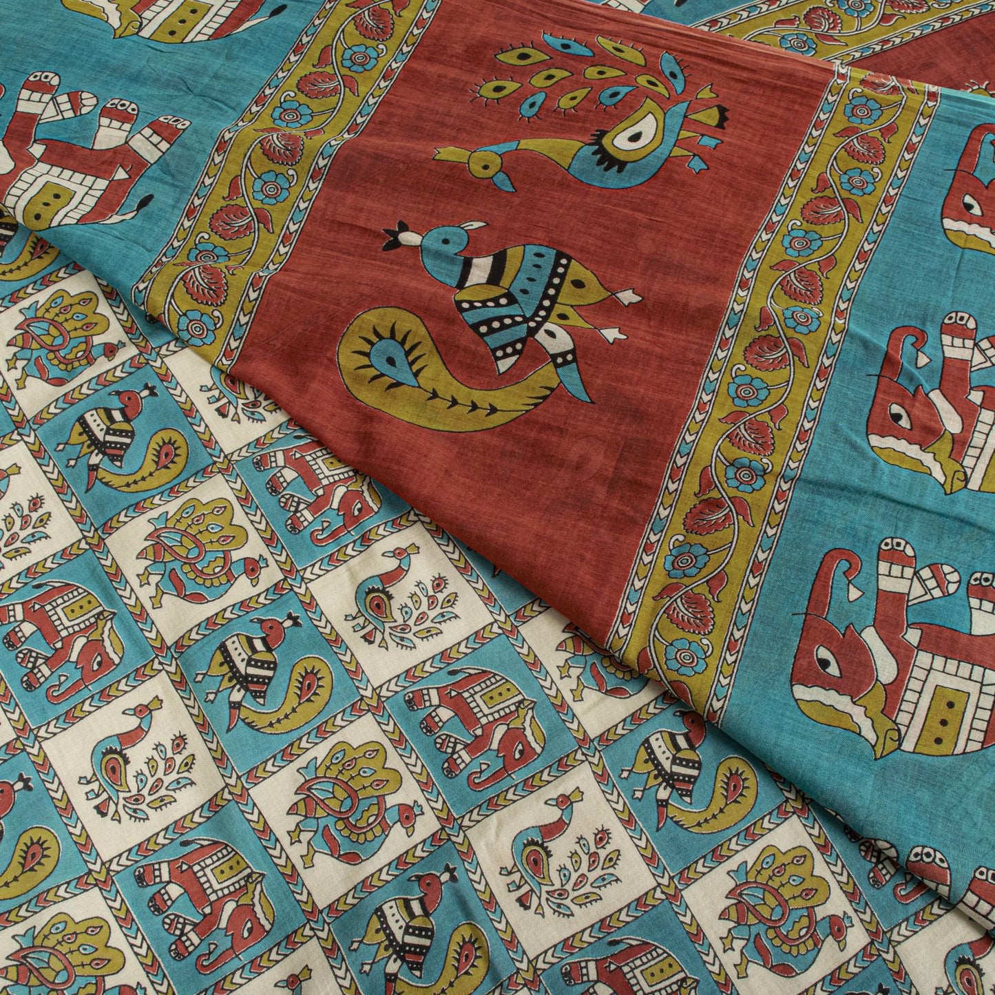 Sanskriti Vintage Pure Cotton Saree Kalamkari Handpainted Sari 5+yard Craft DIY