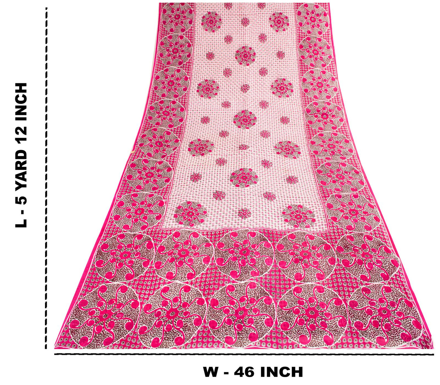 Sanskriti Vintage Saree Pink 100%Pure Cotton Mandal Art Printed Sari 5+YD Fabric