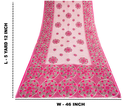 Sanskriti Vintage Saree Pink 100%Pure Cotton Mandal Art Printed Sari 5+YD Fabric