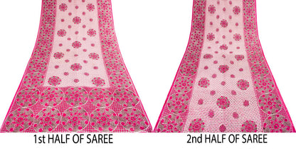 Sanskriti Vintage Saree Pink 100%Pure Cotton Mandal Art Printed Sari 5+YD Fabric