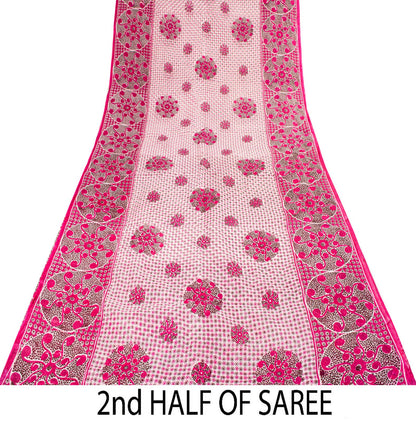 Sanskriti Vintage Saree Pink 100%Pure Cotton Mandal Art Printed Sari 5+YD Fabric