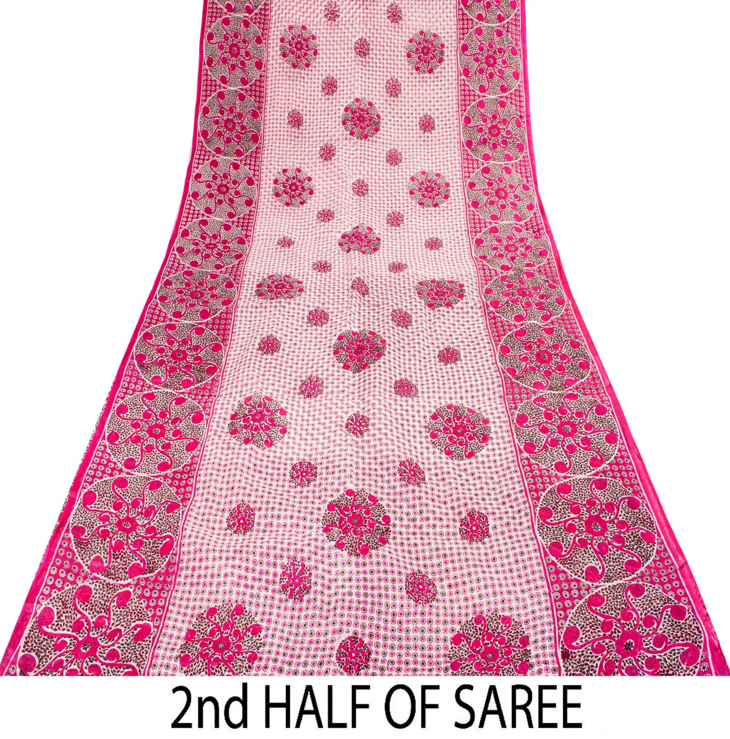 Sanskriti Vintage Saree Pink 100% Pure Cotton Mandal Art Printed Floral Geometric Sari 5+YD Craft Fabric