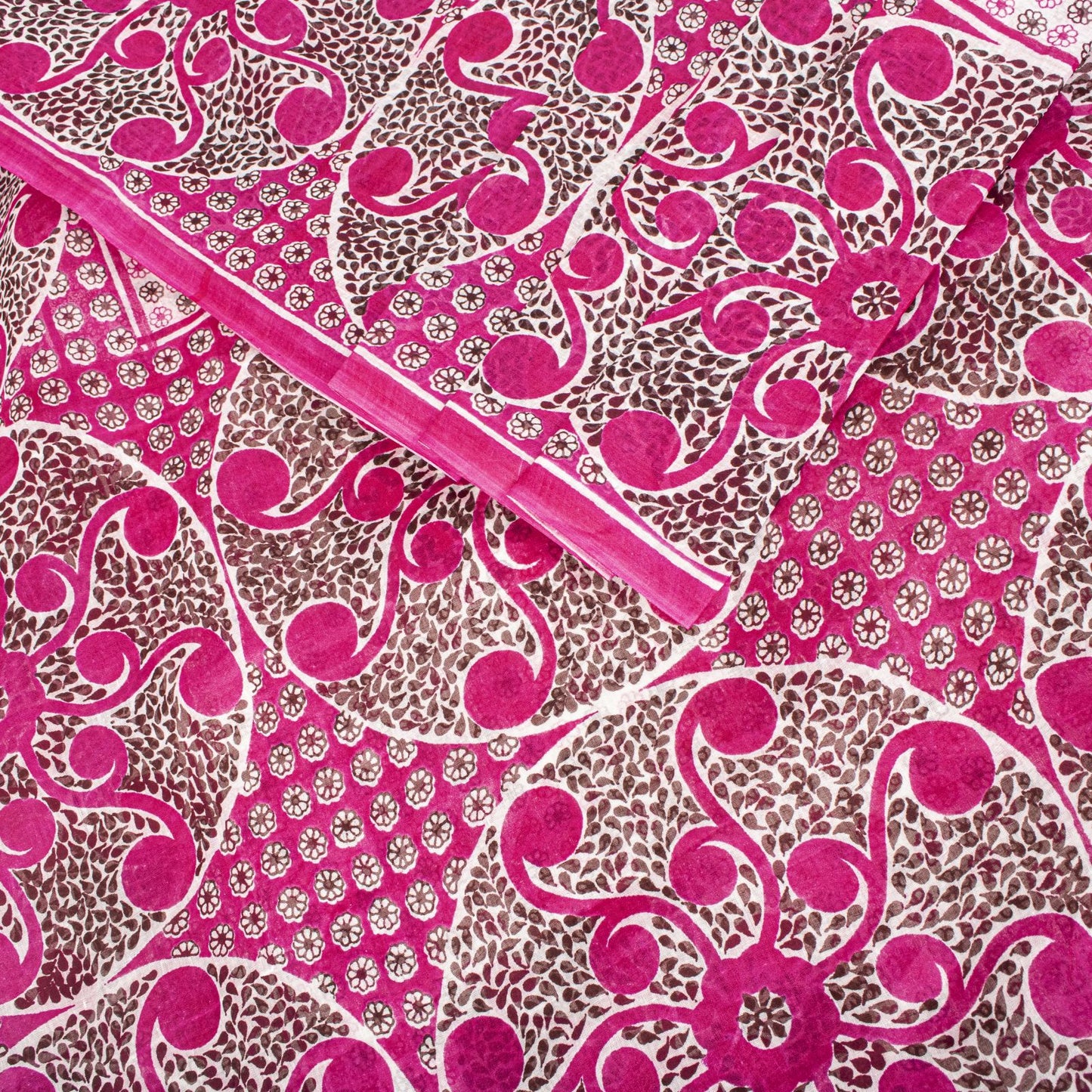 Sanskriti Vintage Saree Pink 100%Pure Cotton Mandal Art Printed Sari 5+YD Fabric
