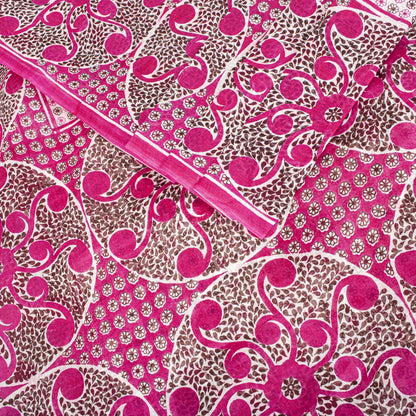 Sanskriti Vintage Saree Pink 100%Pure Cotton Mandal Art Printed Sari 5+YD Fabric