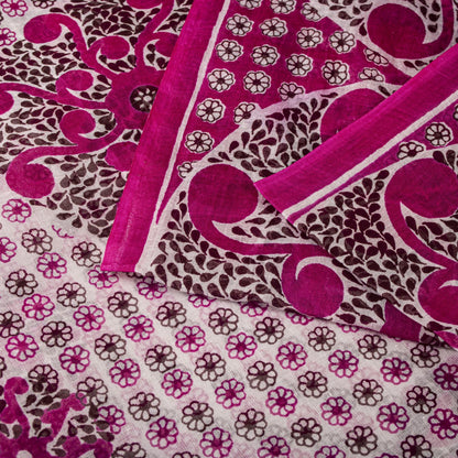 Sanskriti Vintage Saree Pink 100% Pure Cotton Mandal Art Printed Floral Geometric Sari 5+YD Craft Fabric