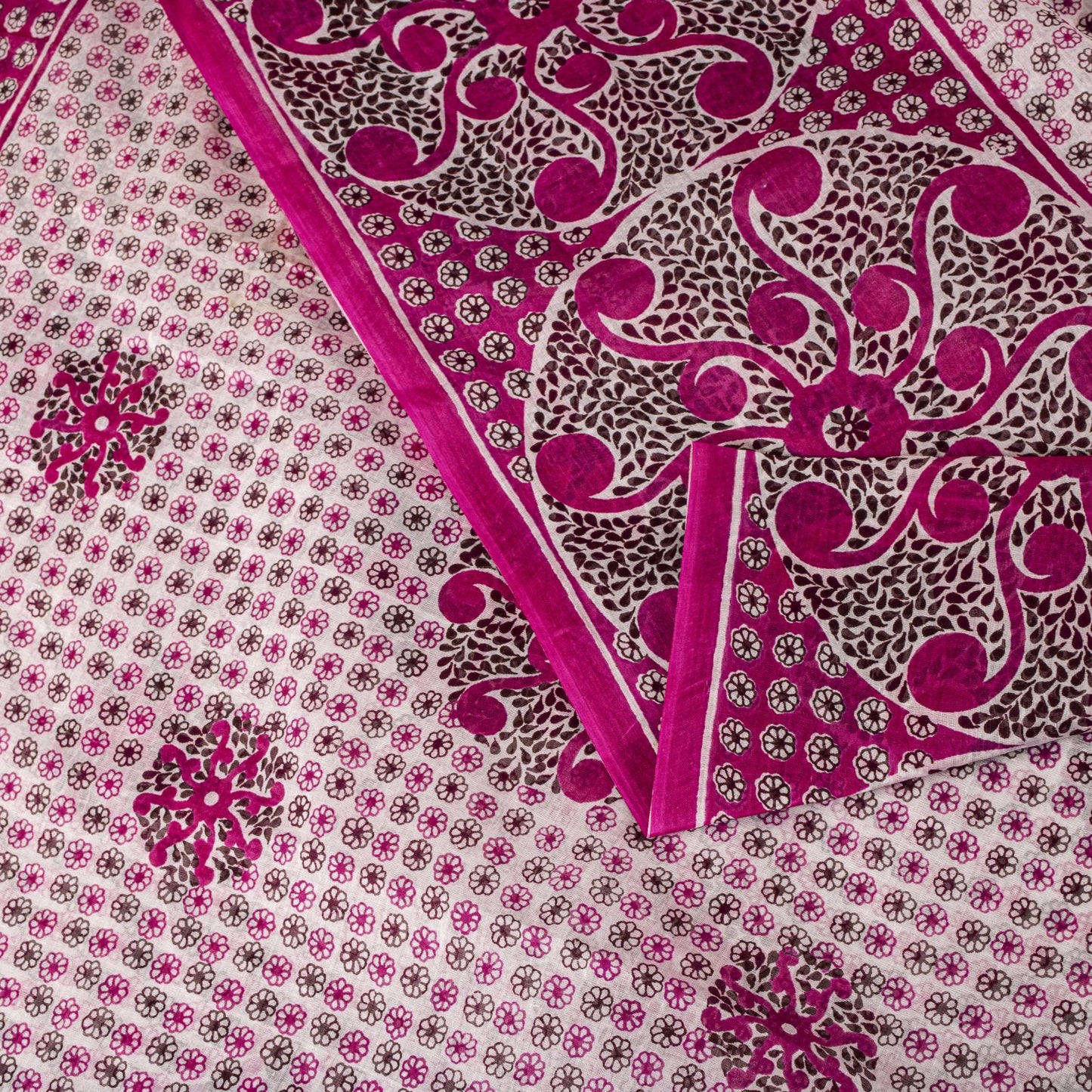 Sanskriti Vintage Saree Pink 100%Pure Cotton Mandal Art Printed Sari 5+YD Fabric