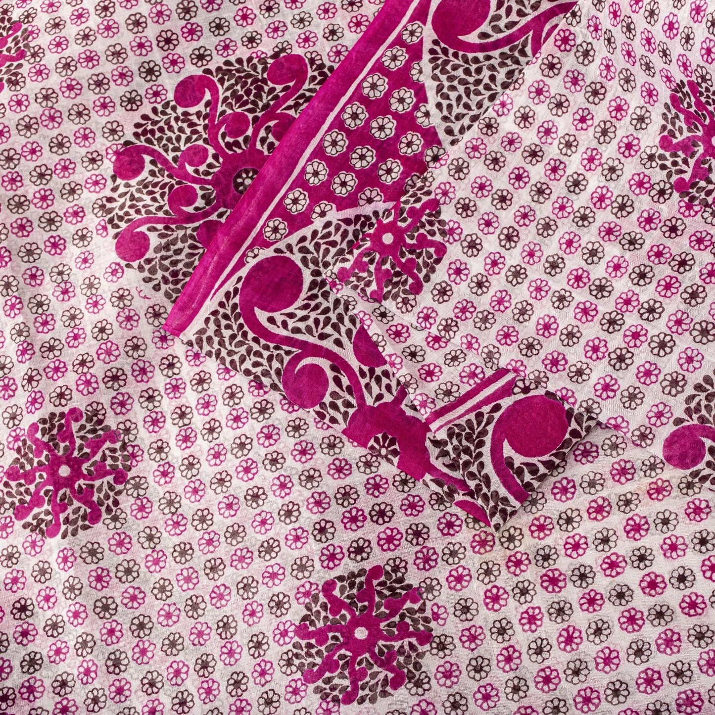 Sanskriti Vintage Saree Pink 100%Pure Cotton Mandal Art Printed Sari 5+YD Fabric