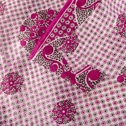 Sanskriti Vintage Saree Pink 100%Pure Cotton Mandal Art Printed Sari 5+YD Fabric