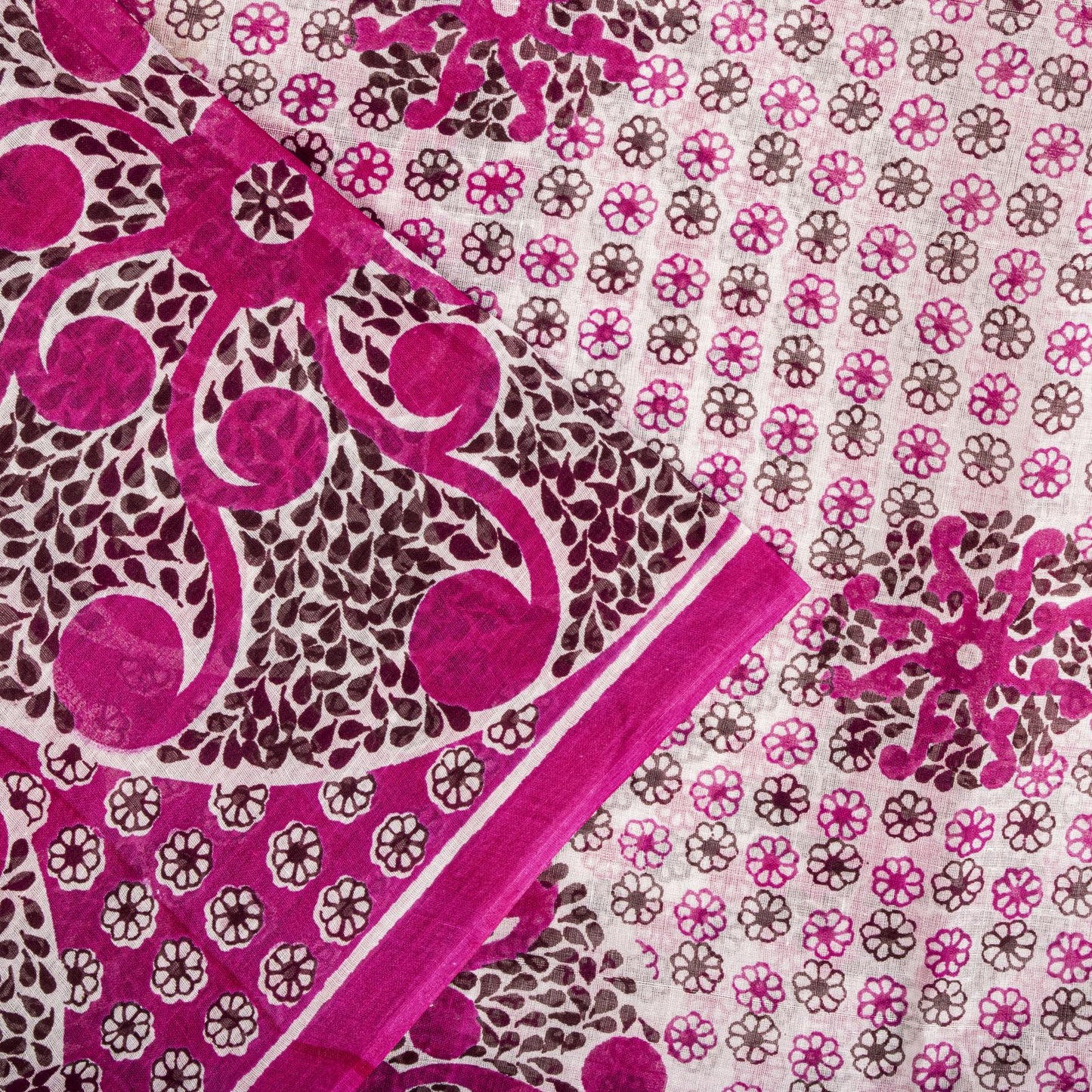 Sanskriti Vintage Saree Pink 100%Pure Cotton Mandal Art Printed Sari 5+YD Fabric