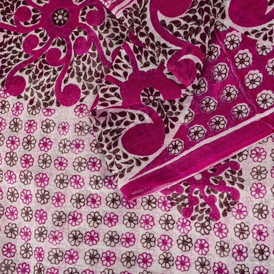 Sanskriti Vintage Saree Pink 100% Pure Cotton Mandal Art Printed Floral Geometric Sari 5+YD Craft Fabric