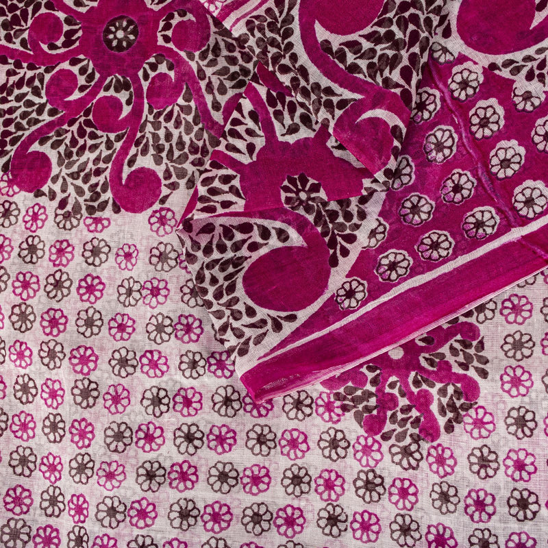 Sanskriti Vintage Saree Pink 100% Pure Cotton Mandal Art Printed Floral Geometric Sari 5+YD Craft Fabric