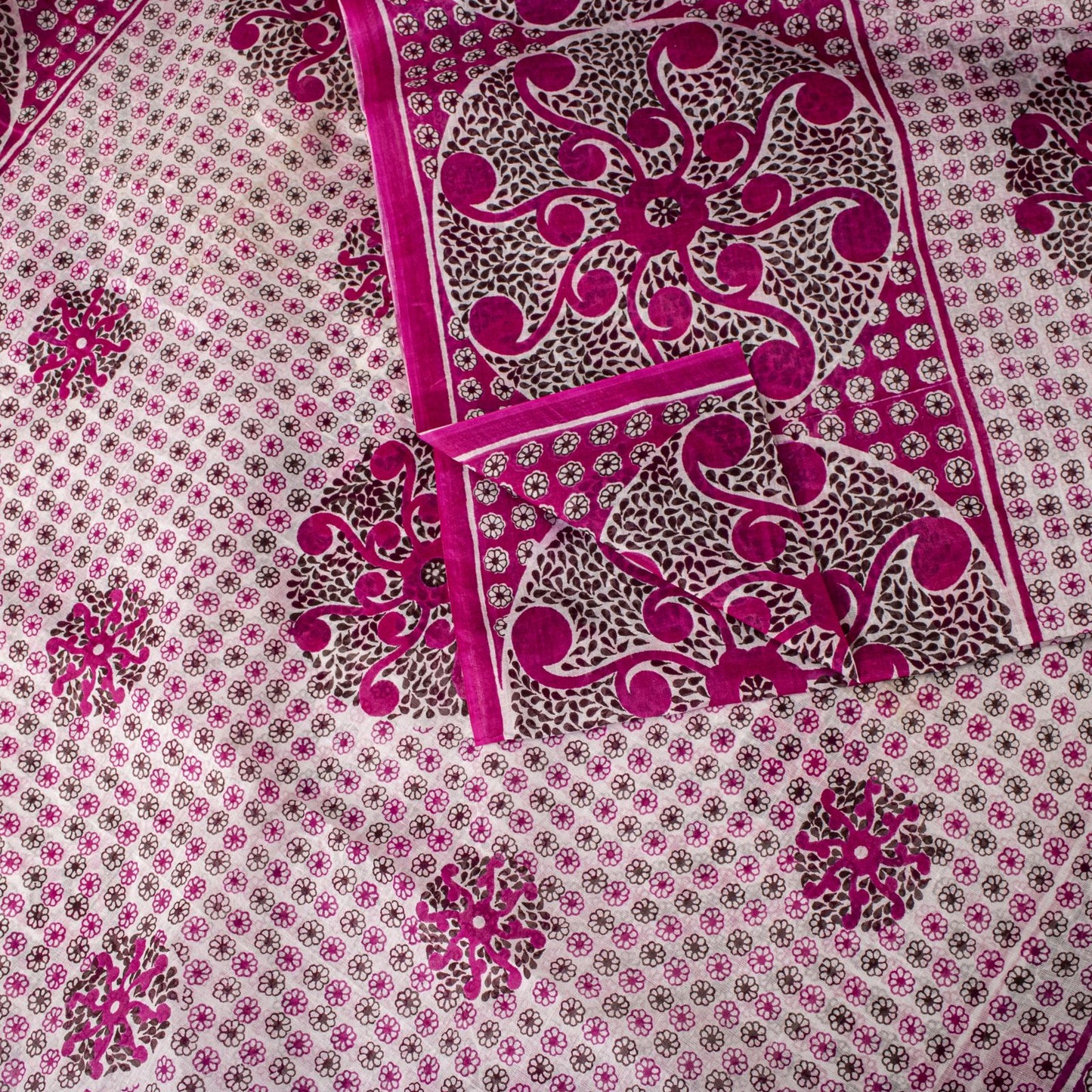Sanskriti Vintage Saree Pink 100%Pure Cotton Mandal Art Printed Sari 5+YD Fabric