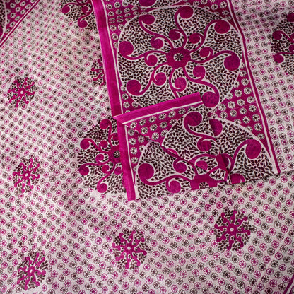 Sanskriti Vintage Saree Pink 100% Pure Cotton Mandal Art Printed Floral Geometric Sari 5+YD Craft Fabric