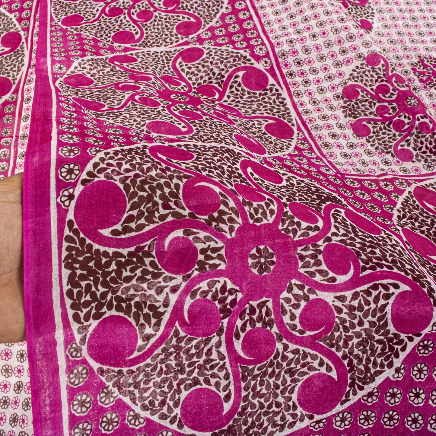 Sanskriti Vintage Saree Pink 100%Pure Cotton Mandal Art Printed Sari 5+YD Fabric