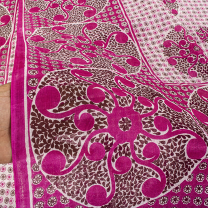 Sanskriti Vintage Saree Pink 100%Pure Cotton Mandal Art Printed Sari 5+YD Fabric