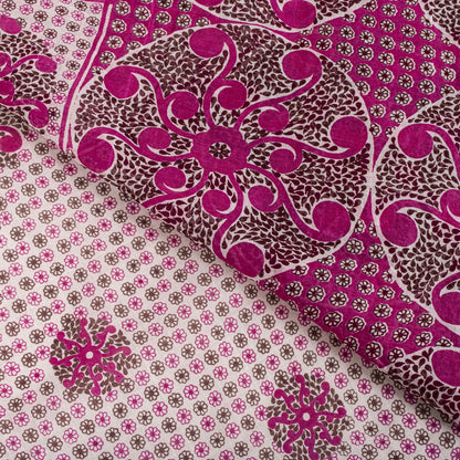 Sanskriti Vintage Saree Pink 100%Pure Cotton Mandal Art Printed Sari 5+YD Fabric