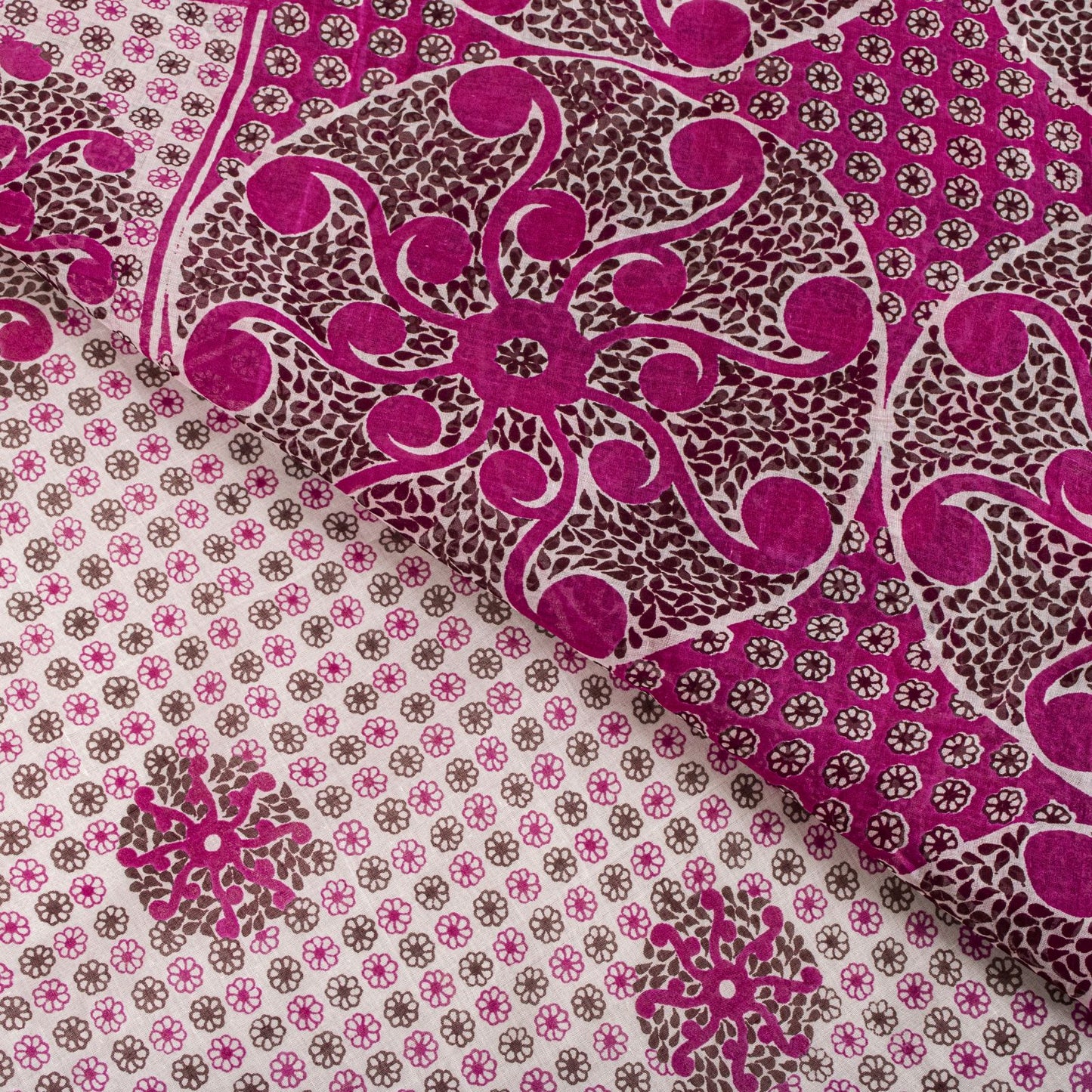 Sanskriti Vintage Saree Pink 100% Pure Cotton Mandal Art Printed Floral Geometric Sari 5+YD Craft Fabric
