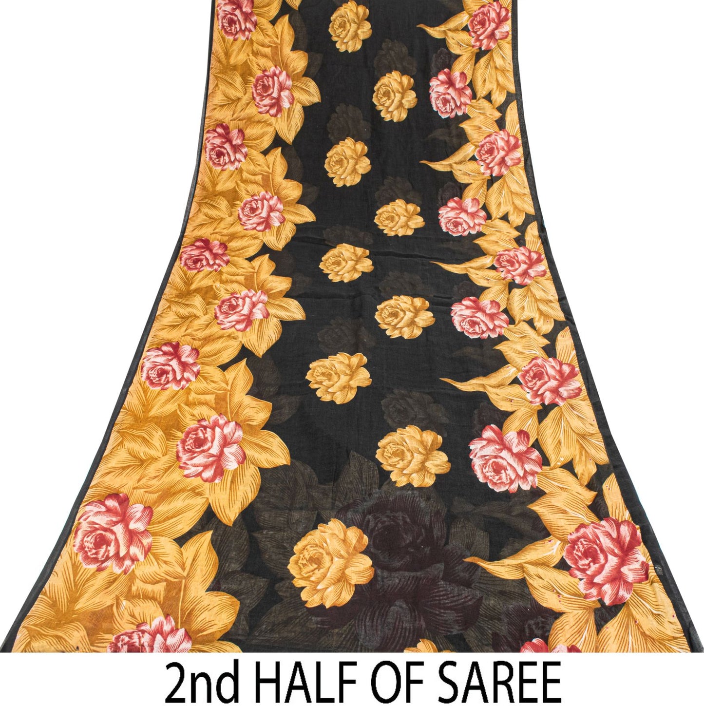 Sanskriti Vintage Saree Black Pure Cotton Digital Print Floral Sari 5+YD Fabric
