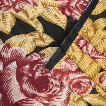 Sanskriti Vintage Saree Black Pure Cotton Digital Print Floral Sari 5+YD Fabric