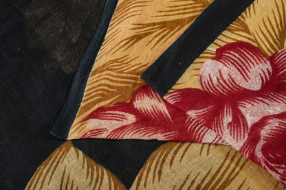 Sanskriti Vintage Saree Black Pure Cotton Digital Print Floral Sari 5+YD Fabric