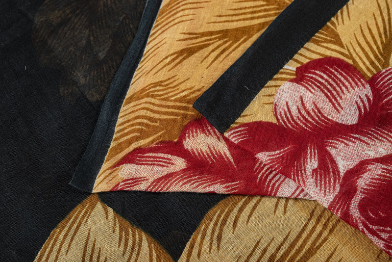 Sanskriti Vintage Saree Black Pure Cotton Digital Print Floral Sari 5+YD Fabric