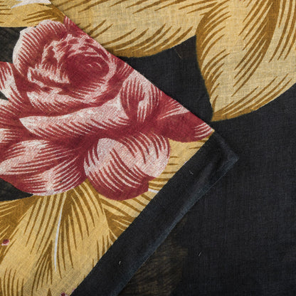 Sanskriti Vintage Saree Black Pure Cotton Digital Print Floral Sari 5+YD Fabric