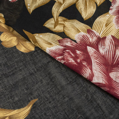 Sanskriti Vintage Saree Black Pure Cotton Digital Print Floral Sari 5+YD Fabric