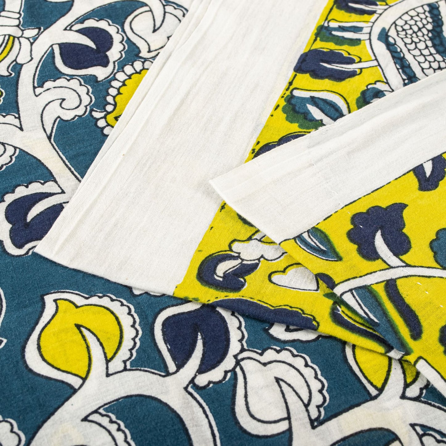 Sanskriti Vintage Saree Blue Pure Cotton Handmade Kalamkari Peacock Sari 5.5+YD Craft Sewing Fabric