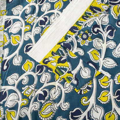 Sanskriti Vintage Saree Blue Pure Cotton Handmade Kalamkari Peacock Sari 5.5+YD Craft Sewing Fabric