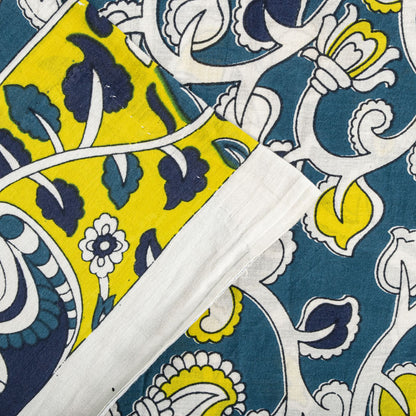 Sanskriti Vintage Saree Blue Pure Cotton Handmade Kalamkari Peacock Sari 5.5+YD Craft Sewing Fabric