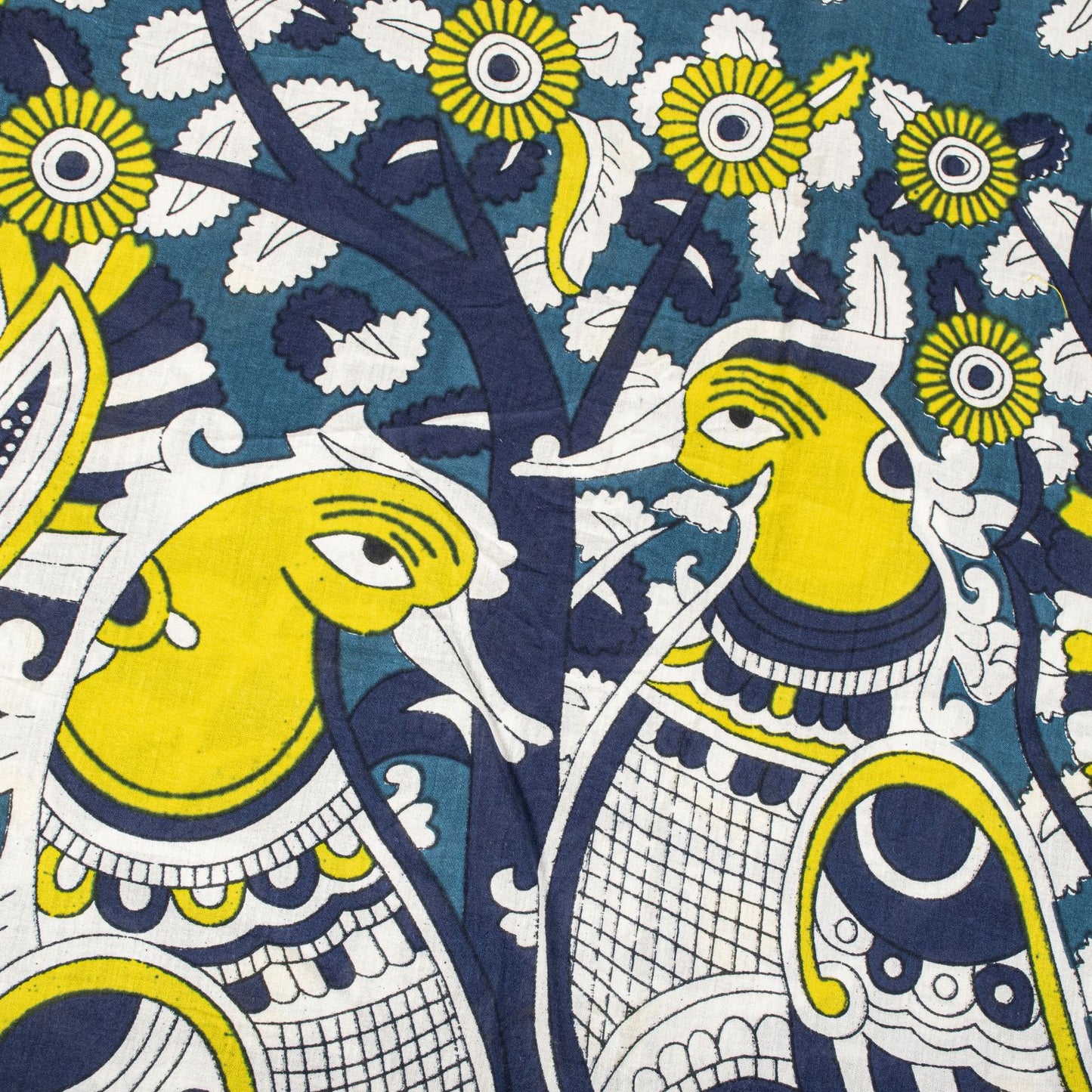 Sanskriti Vintage Saree Blue Pure Cotton Handmade Kalamkari Peacock Sari 5.5+YD Craft Sewing Fabric