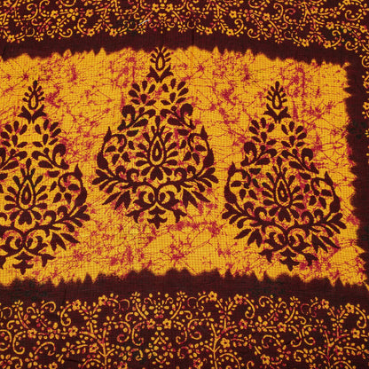 Sanskriti Vintage Saree Red Pure Cotton Batik Style Printed Sari Fabric 5+Yard