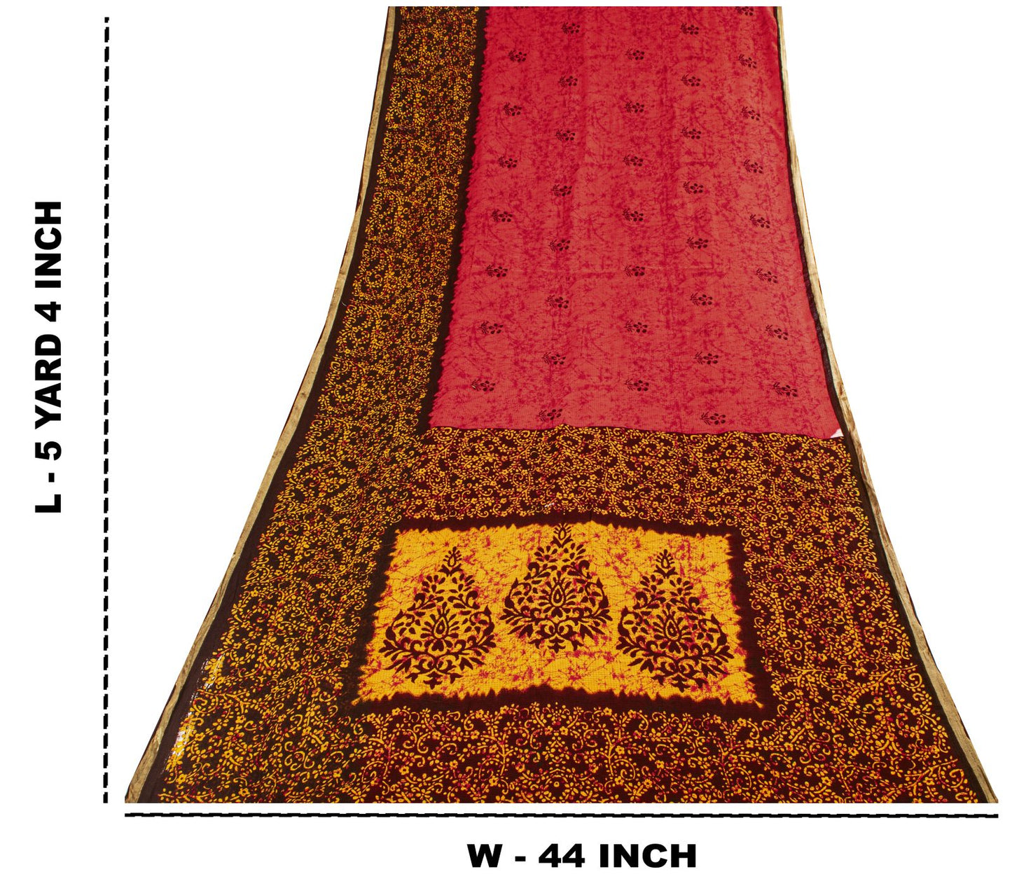 Sanskriti Vintage Saree Red Pure Cotton Batik Style Printed Sari Fabric 5+Yard