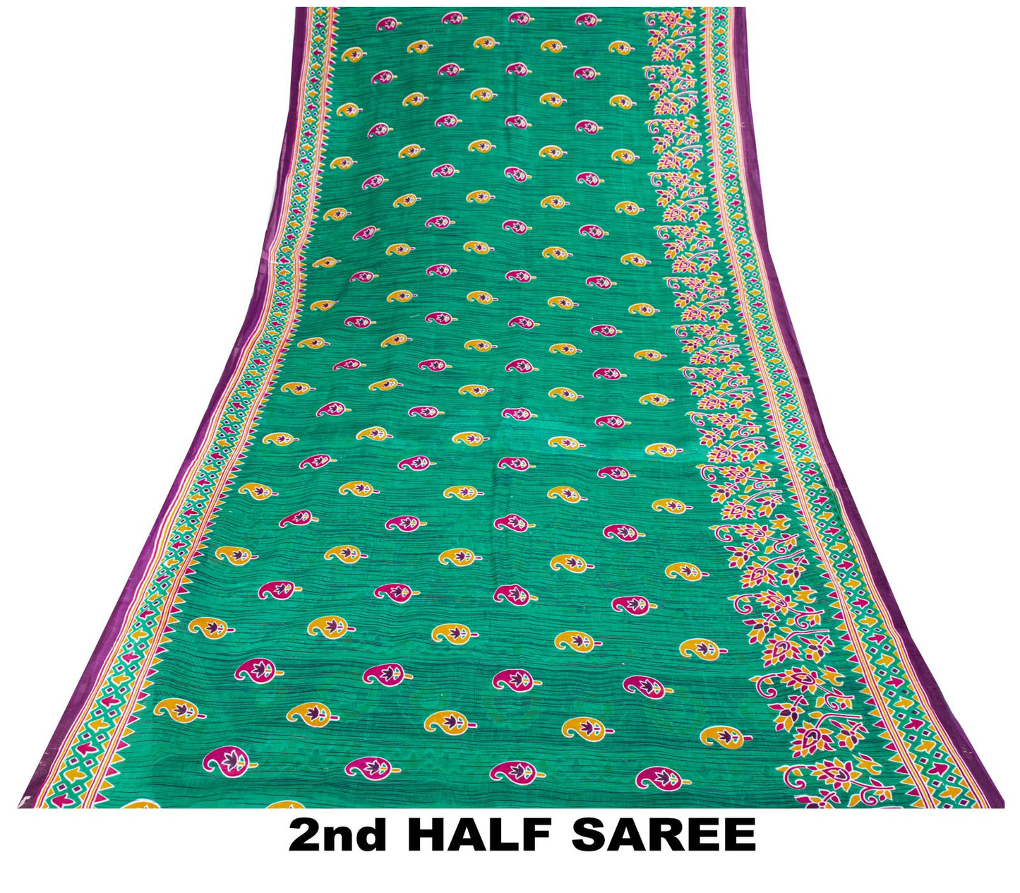 Sanskriti Vintage Saree Green Pure Cotton Floral Print Sari Craft Fabric 5+Yard
