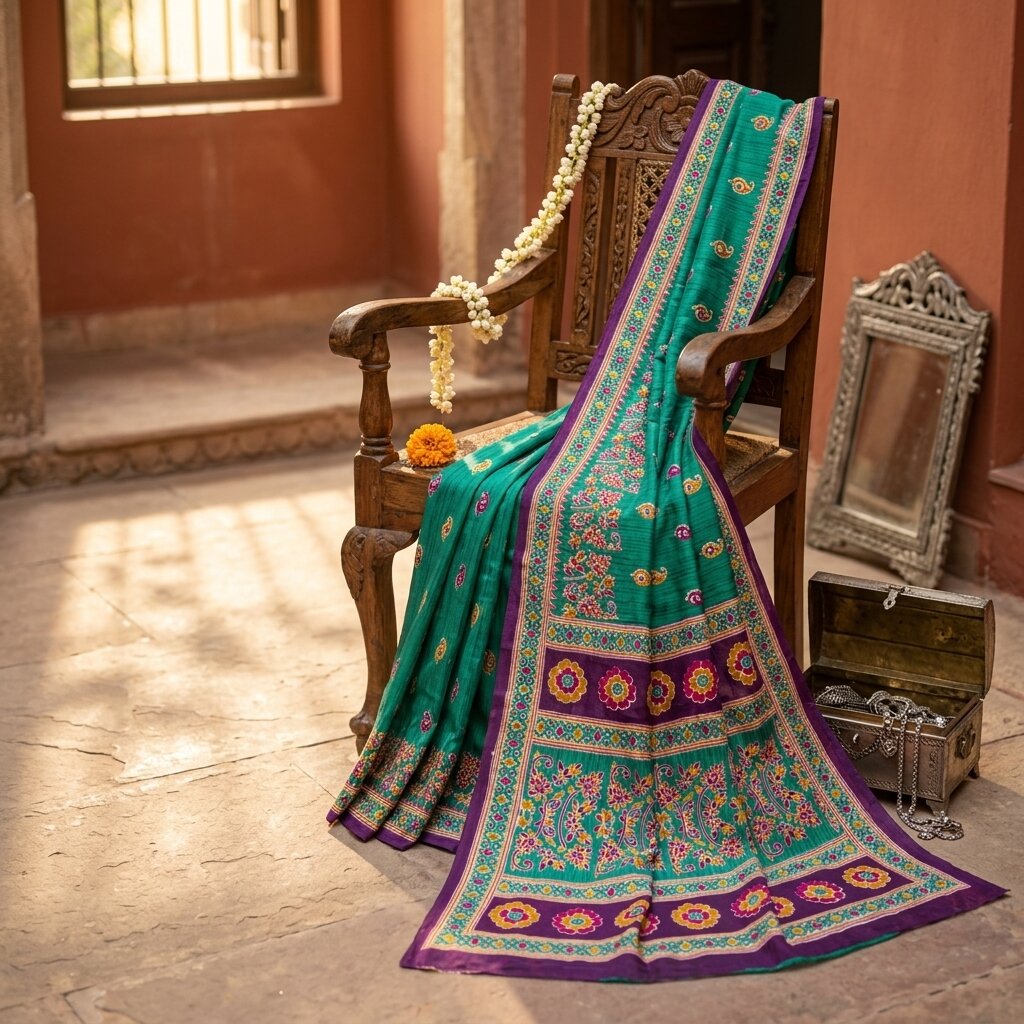 Sanskriti Vintage Saree Green Pure Cotton Floral Print Sari Craft Fabric 5+Yard