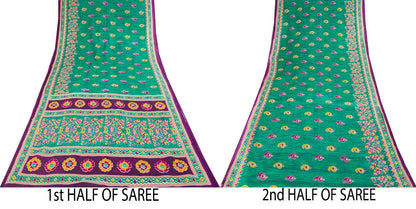 Sanskriti Vintage Saree Green Pure Cotton Floral Print Sari Craft Fabric 5+Yard