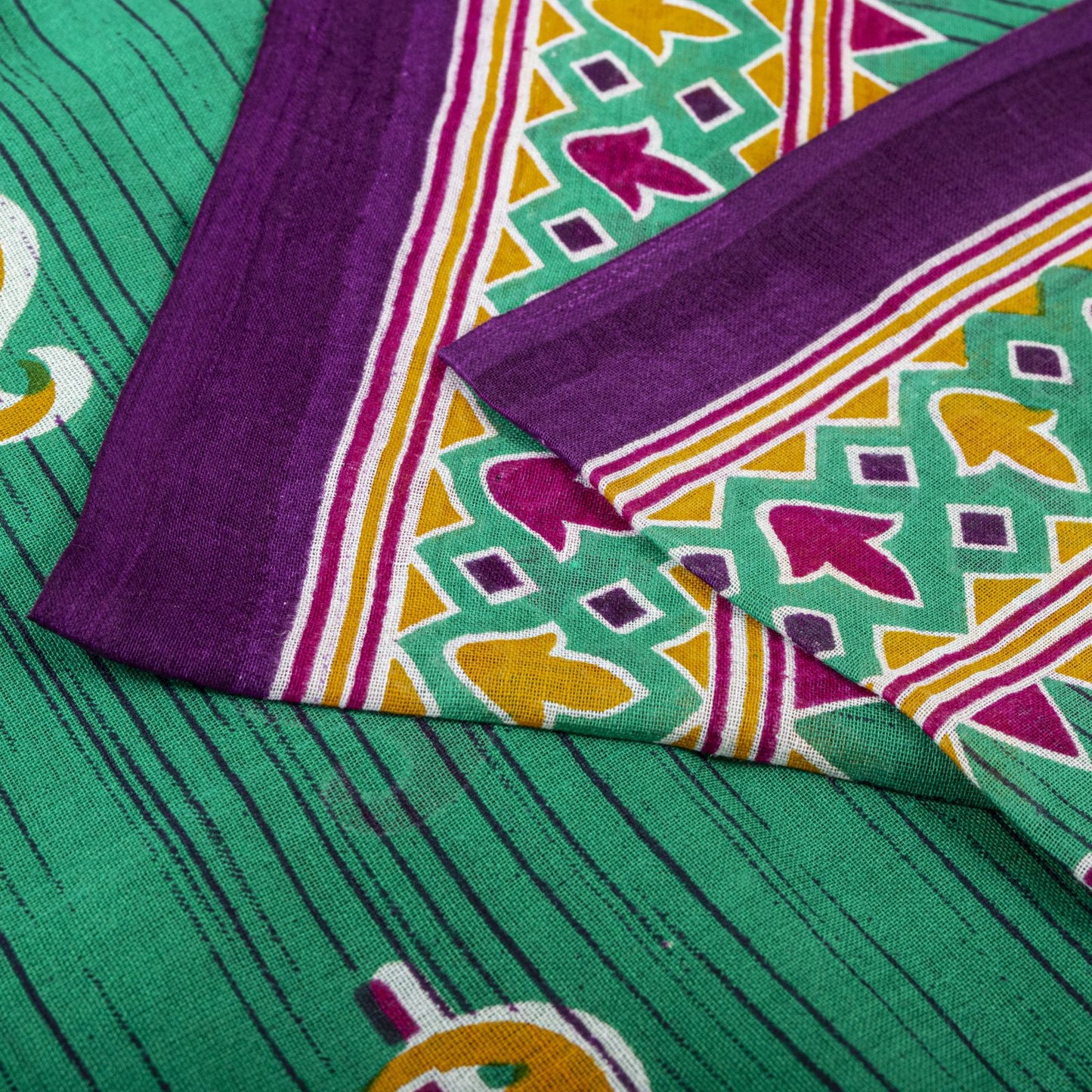 Sanskriti Vintage Saree Green Pure Cotton Floral Print Sari Craft Fabric 5+Yard