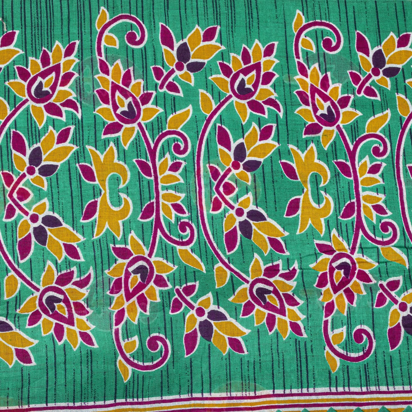Sanskriti Vintage Saree Green Pure Cotton Floral Print Sari Craft Fabric 5+Yard