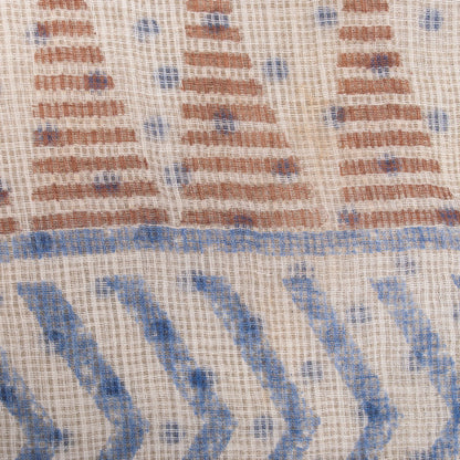 Sanskriti Vintage Saree Blue Pure Cotton Kota Woven Hand Block Kalamkari 6YD Sari