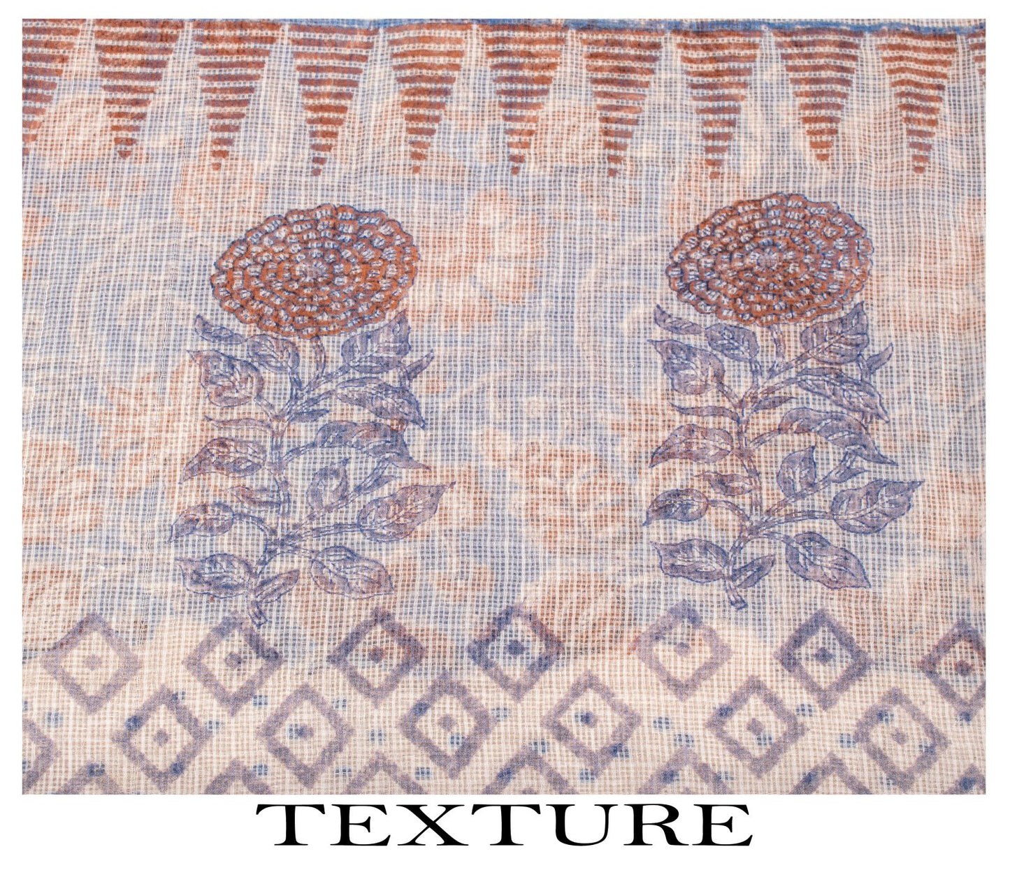 Sanskriti Vintage Saree Blue Pure Cotton Kota Woven Hand Block Kalamkari 6YD Sari