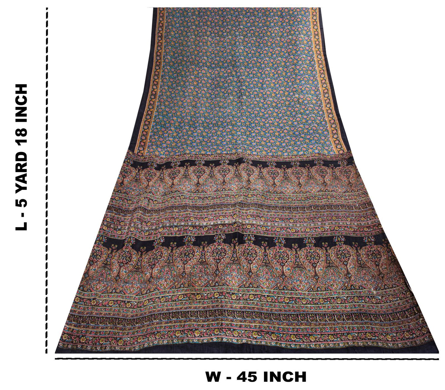 Sanskriti Vintage Saree Blue 100% Pure Cotton Floral Print Sari Fabric 5.5+Yard